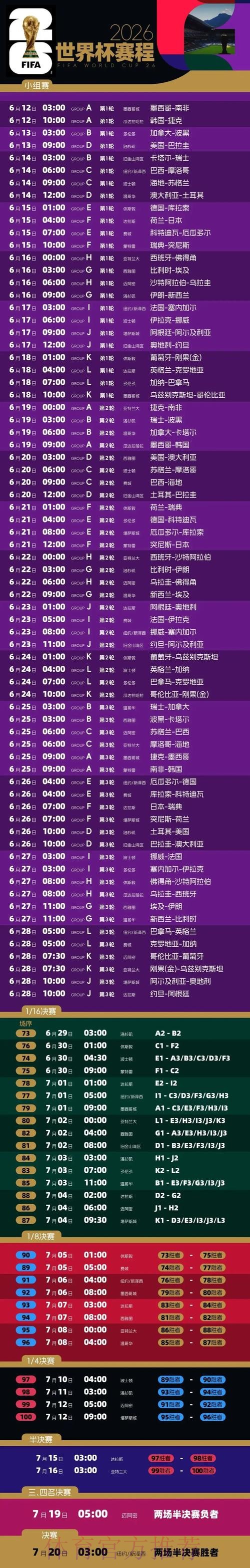 2026世界杯比赛时间高清版比赛时间表免费观看